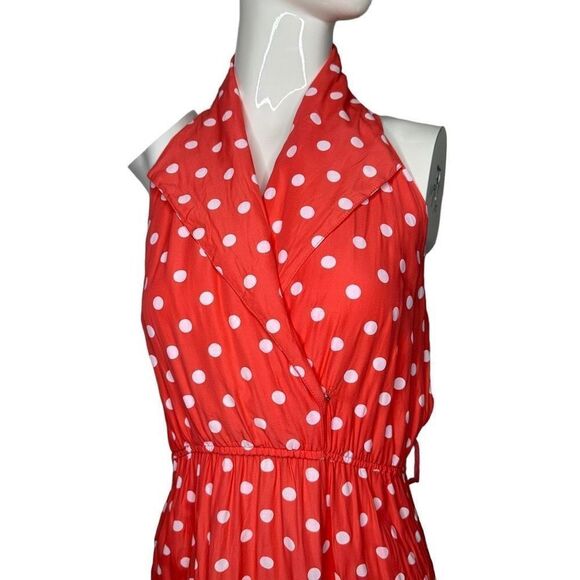 Polka Dot Halter Midi Dress - Red - Picture 7 of 8